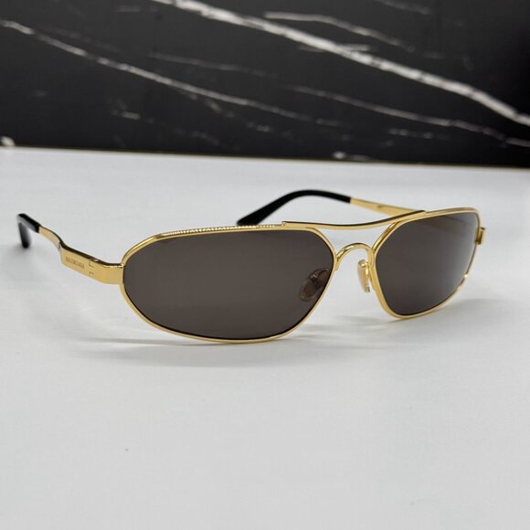 NEW BB0227S 001 BALENCIAGA DARK GOLD/GREY MEN BALENCIAGA SUNGLASSES - Picture 4 of 12